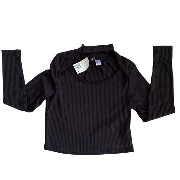 H&M RIBBED CUTOUT LONG-SLEEVE TOP - Picture 1 of 3